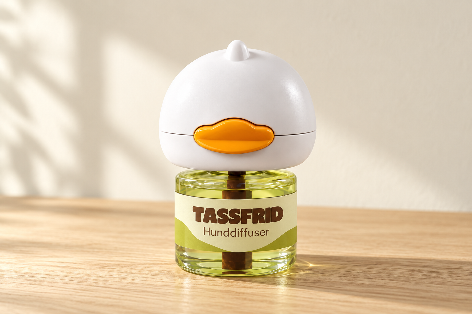 Närbild på Tassfrid hunddiffuser på ett ljust ekbord